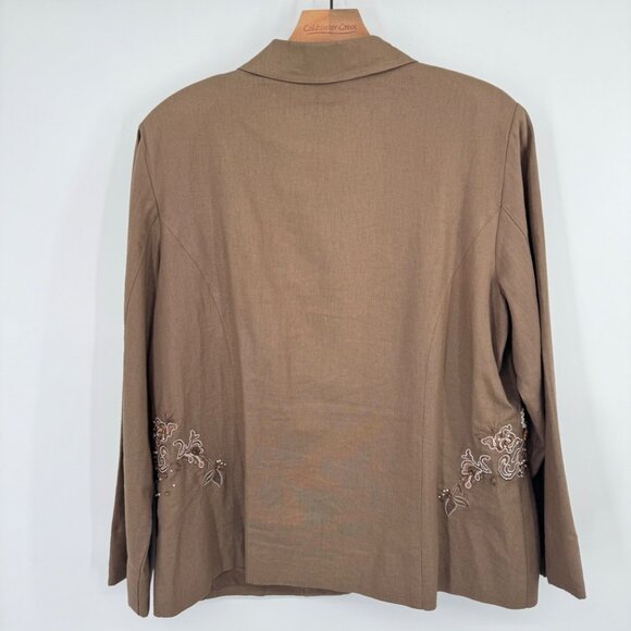 Coldwater Creek Embroidered Beaded Floral linen Jacket Size Large brown pockets - Picture 7 of 11
